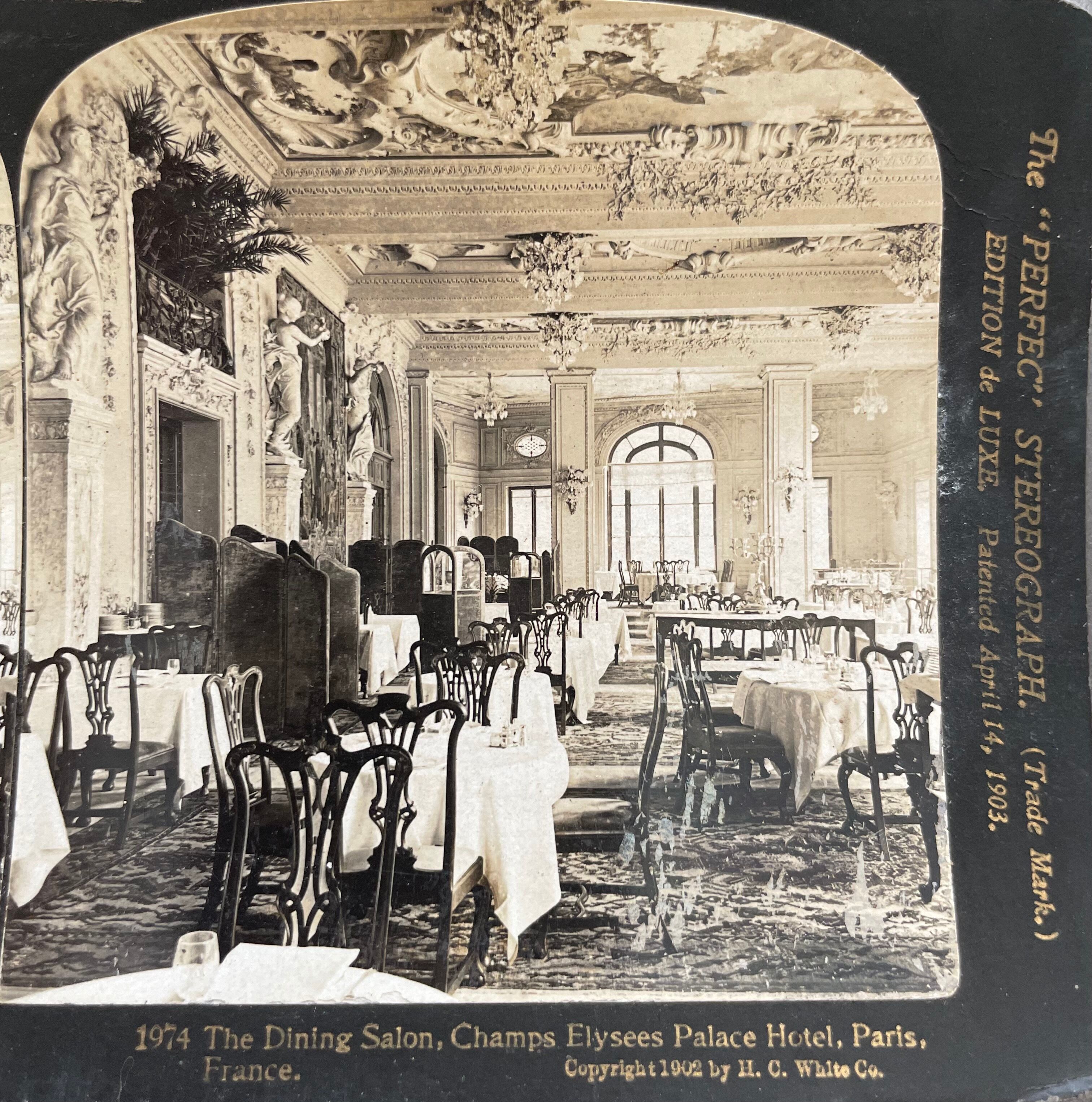Old photography stereo, stereograph, luxury, albumine 1903 Palace Hotel des Champs-Elysées Paris
