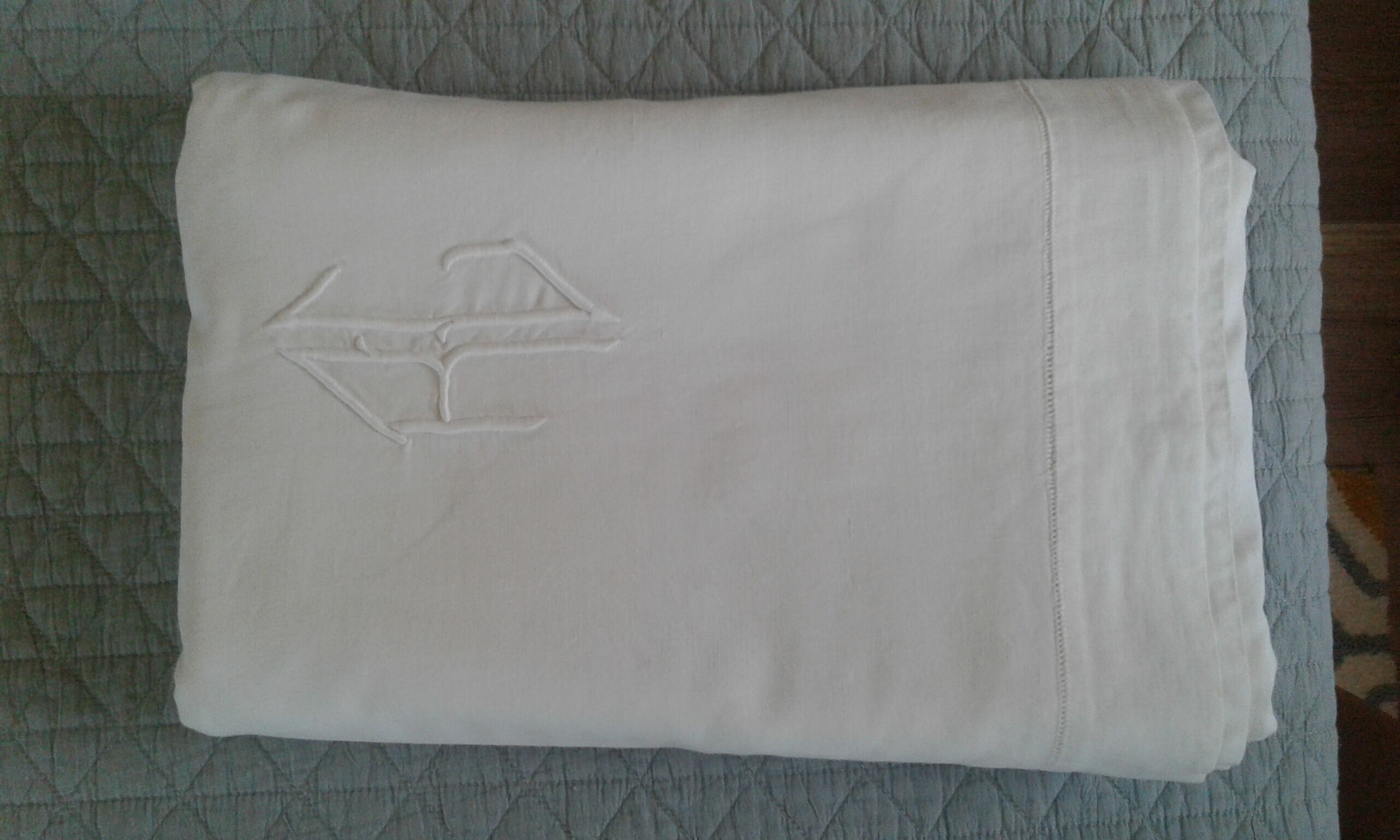 Old lin drapery embroidered monogram rg art deco style