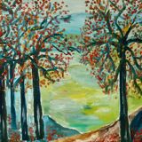 Original vintage Swedish oil on canvas – "Autumn Trees"