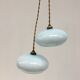 Paire de suspensions vintage en opaline bleu pale