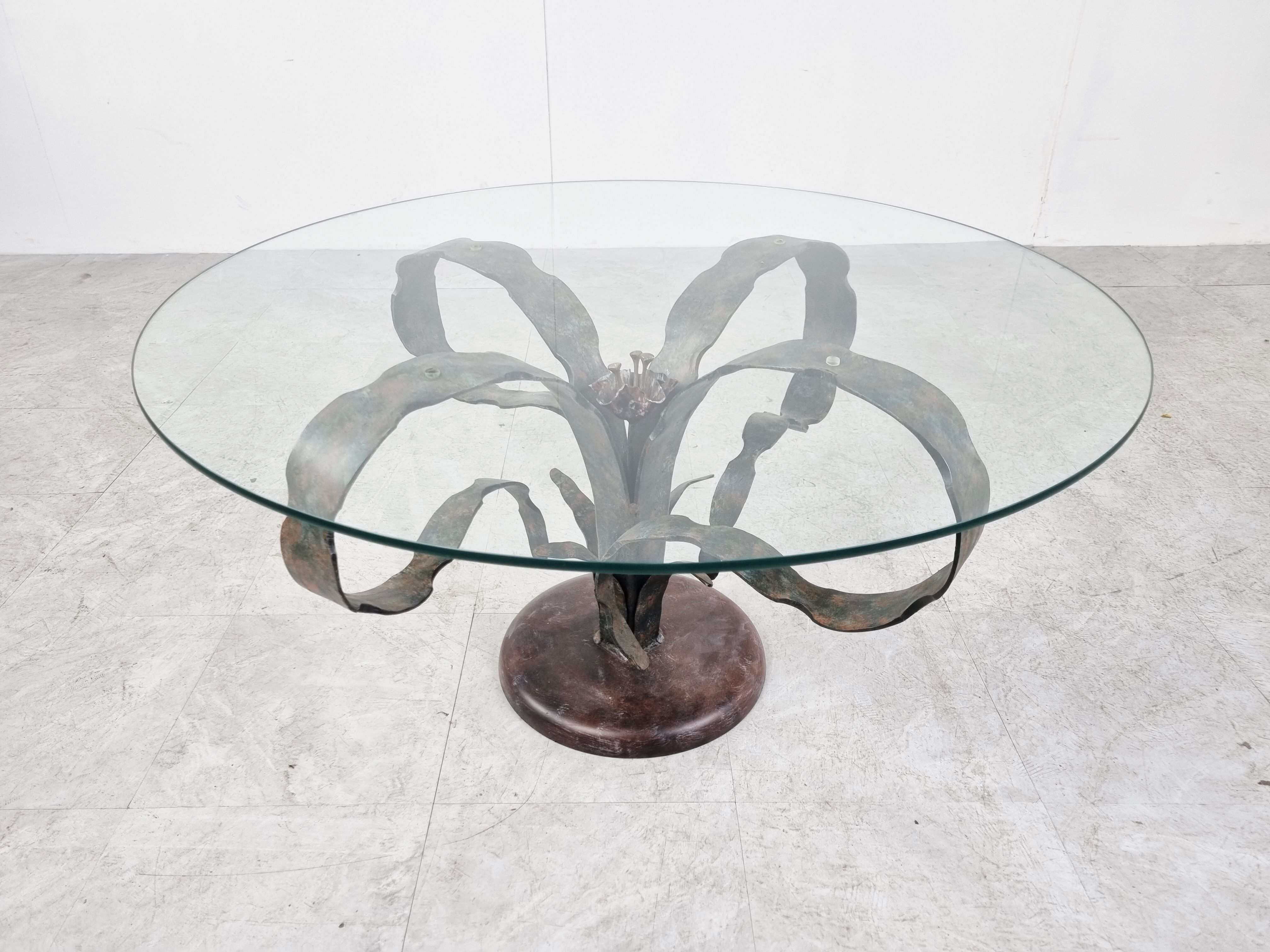Sculpted steel flower coffee table, 1970s