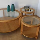 Round Tables with Glass Tops, Set of 3.