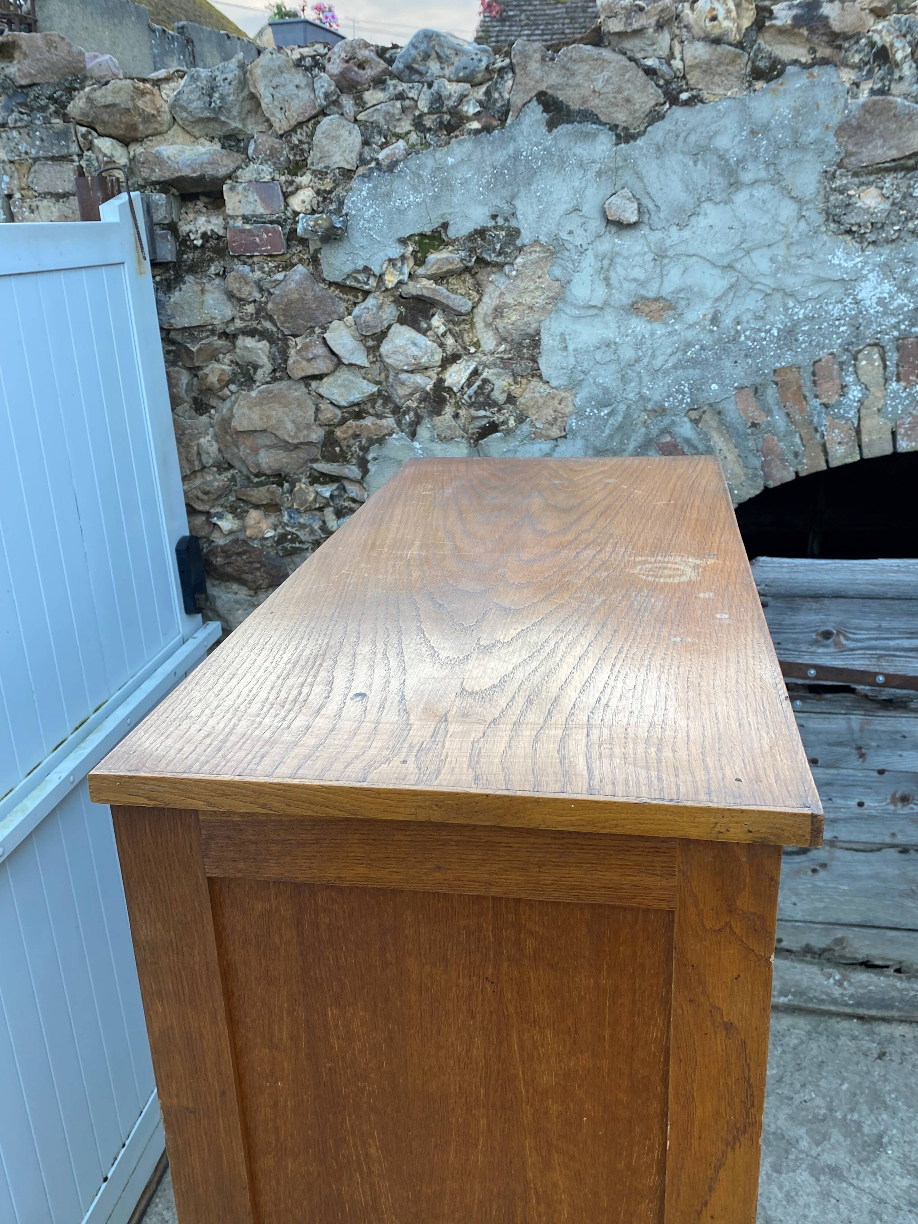 Antique oak double-column roll-top filing cabinet, circa 1950