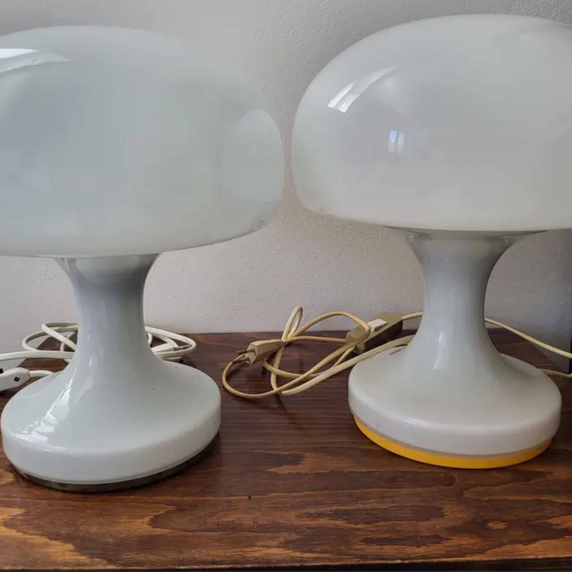 Pair of white “mushroom” table lamps for Jihlava, Czechoslovakia, 1970s