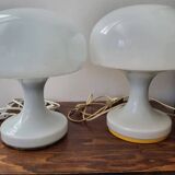 Pair of white “mushroom” table lamps for Jihlava, Czechoslovakia, 1970s