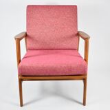 Original scandinavian armchair Stefan, restored, 1960s icon, pink