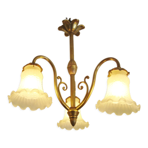 Lustre ancien en laiton avec tulipes