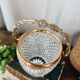 Seau à glace vintage en verre et métal doré