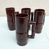4 brown mugs