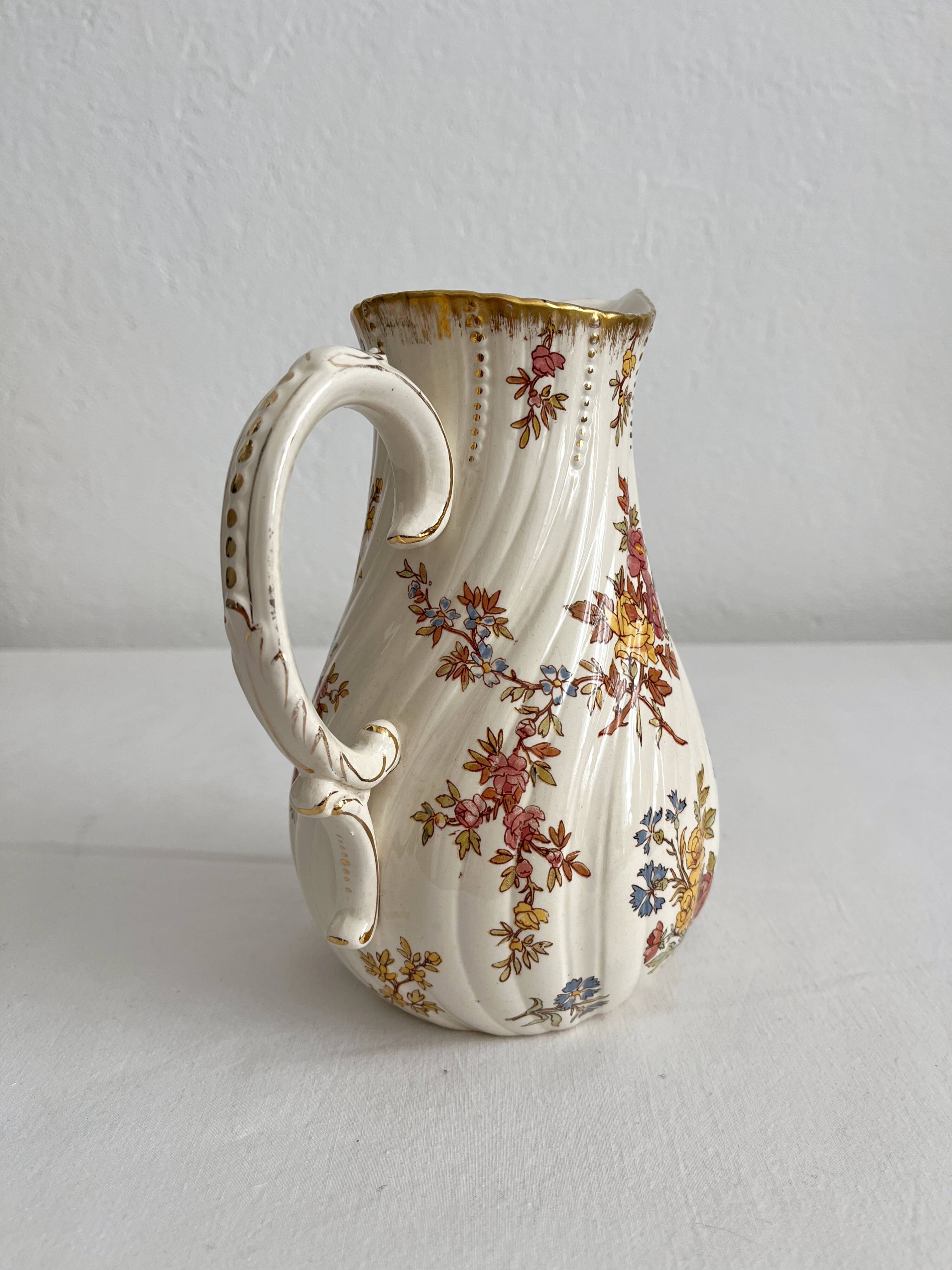 Polychrome ironstone milk jug "Louis XV" U&C Sarreguemines