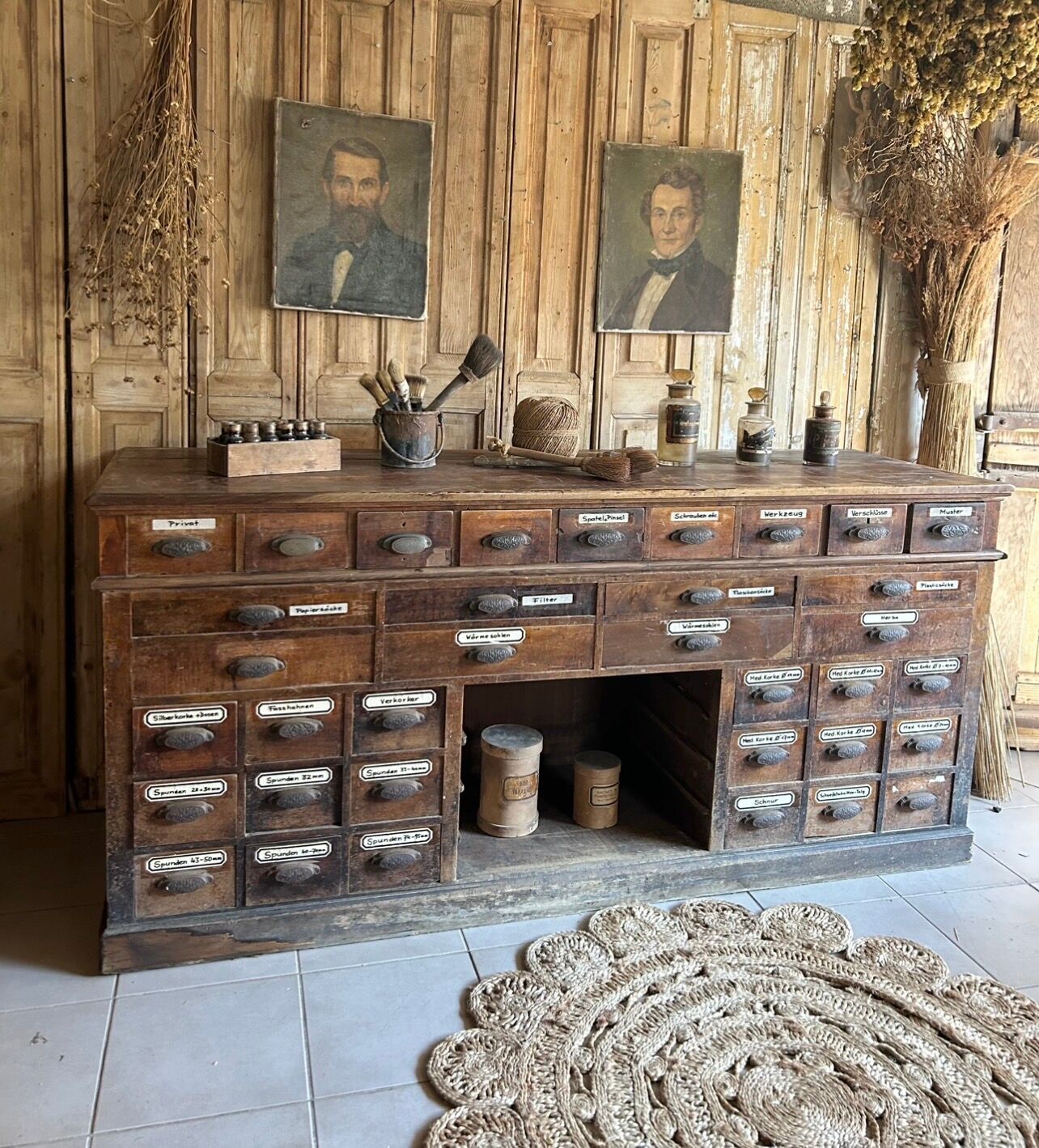 Exceptional antique apothecary workbench.