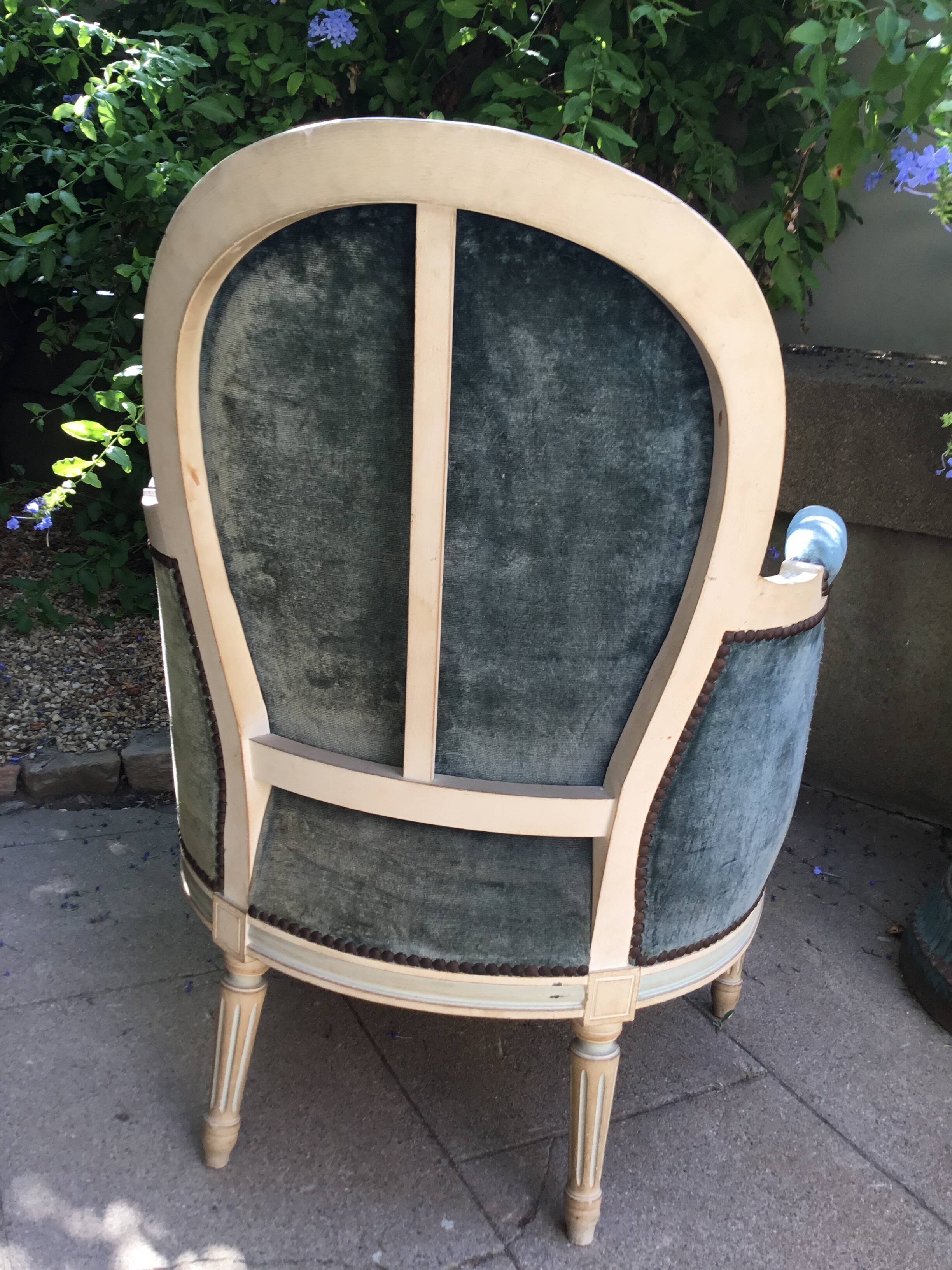 Louis XVI style in cream patinated wood armchair