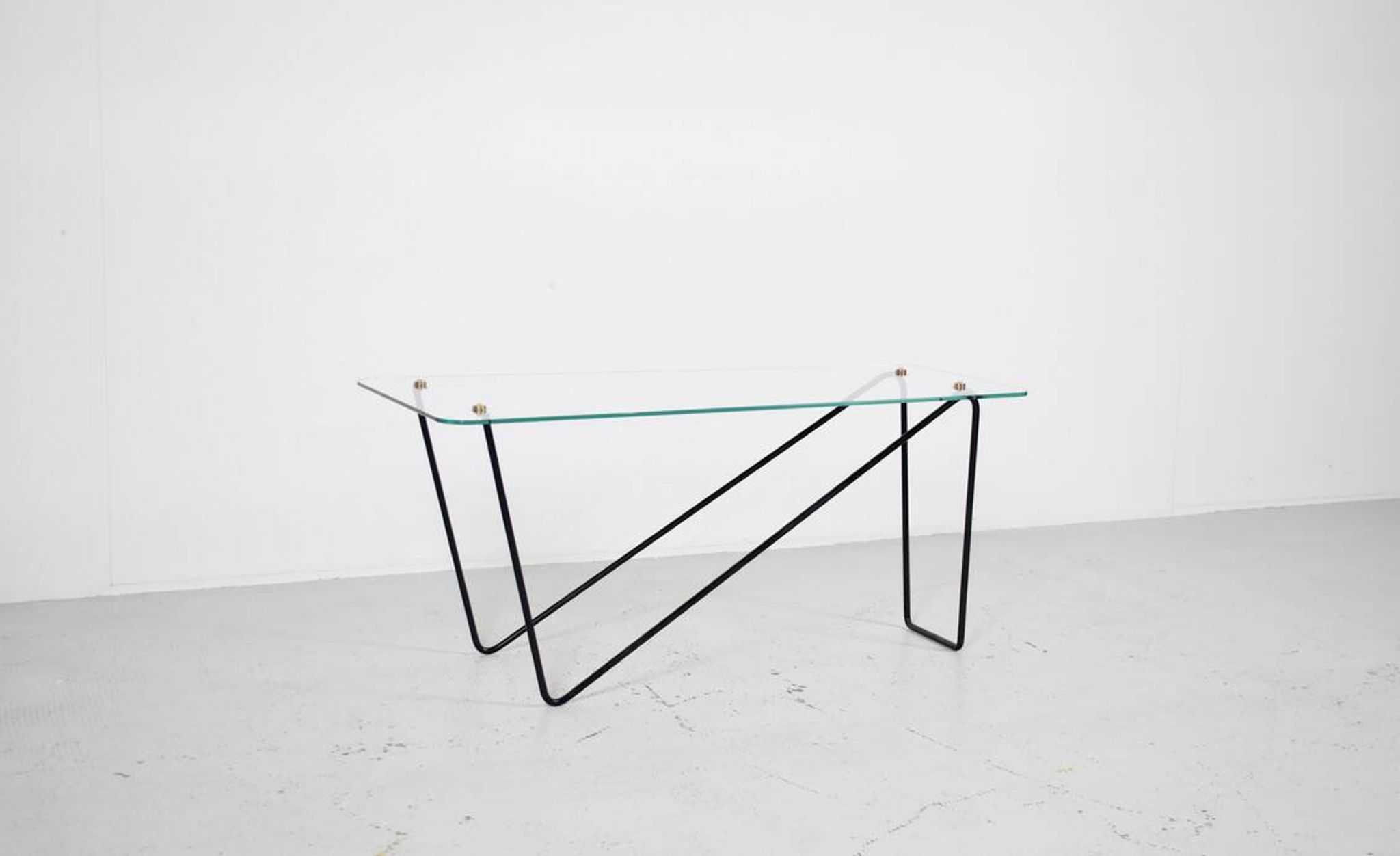 Table basse verre et acier années 50' forme libre