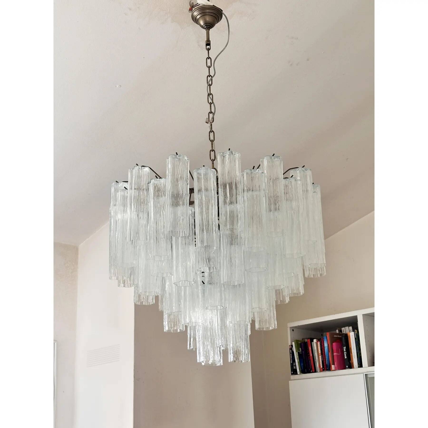 Contemporary Transparent “Tronchi” Murano Glass Burnished Chandelier in Venini