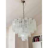 Contemporary Transparent “Tronchi” Murano Glass Burnished Chandelier in Venini