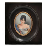 Ancien tableau portrait Miniature Mme Récamier