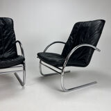 Set of 2 postmodern leather lounge chairs, 1980s
