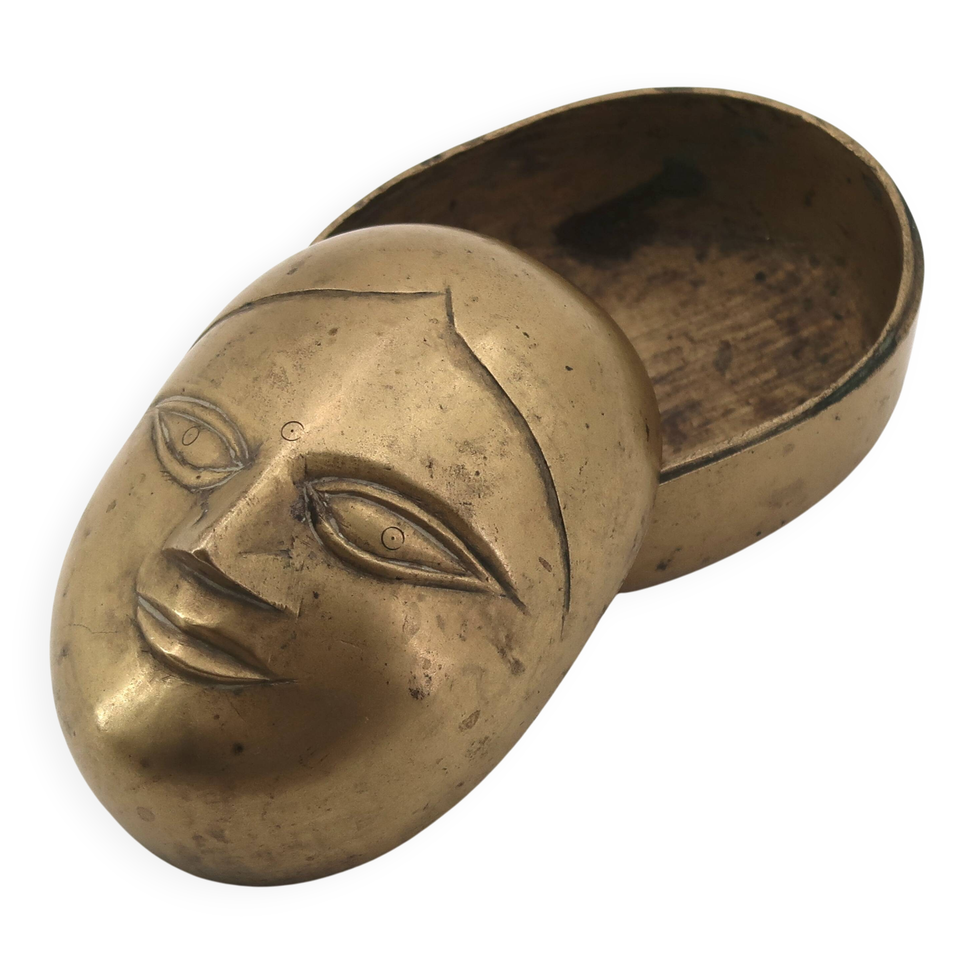 Brass catchall, face of an Indian woman, 1970s.