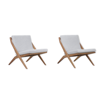 2 chaises à ciseaux suédoises du milieu du siècle par folke ohlsson pour bodafors, années 1960, set de 2