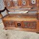 Breton chest bench hunting scene in chene