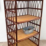 Vintage rattan bookcase shelf