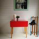 Original 1960’S Red Formica Drop Leaf Dining Table With Wooden Legs, Vintage, Retro, Mid Century, Ki