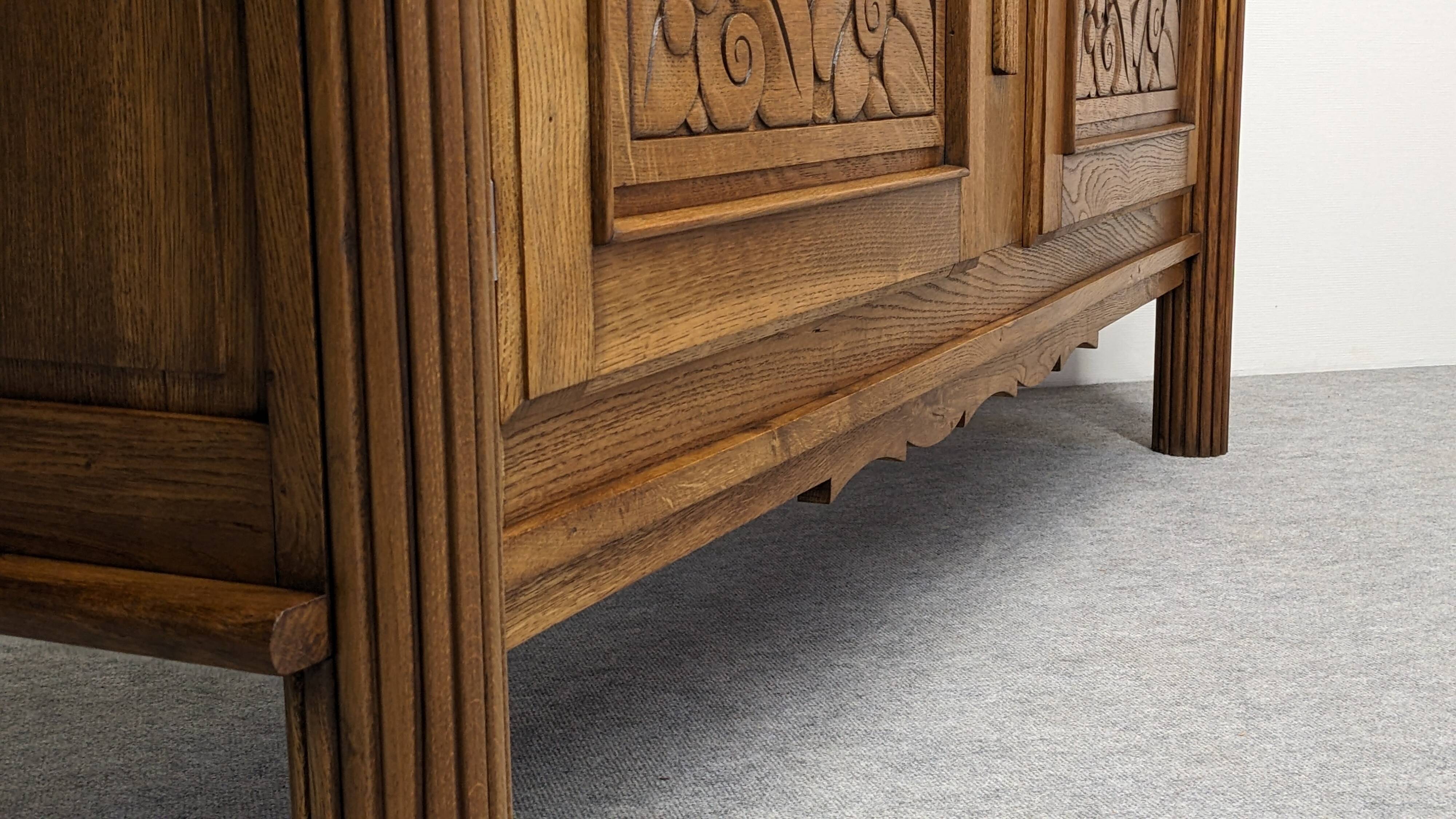 Brutalist oak sideboard attributed to Joseph Savina, France circa 1950.