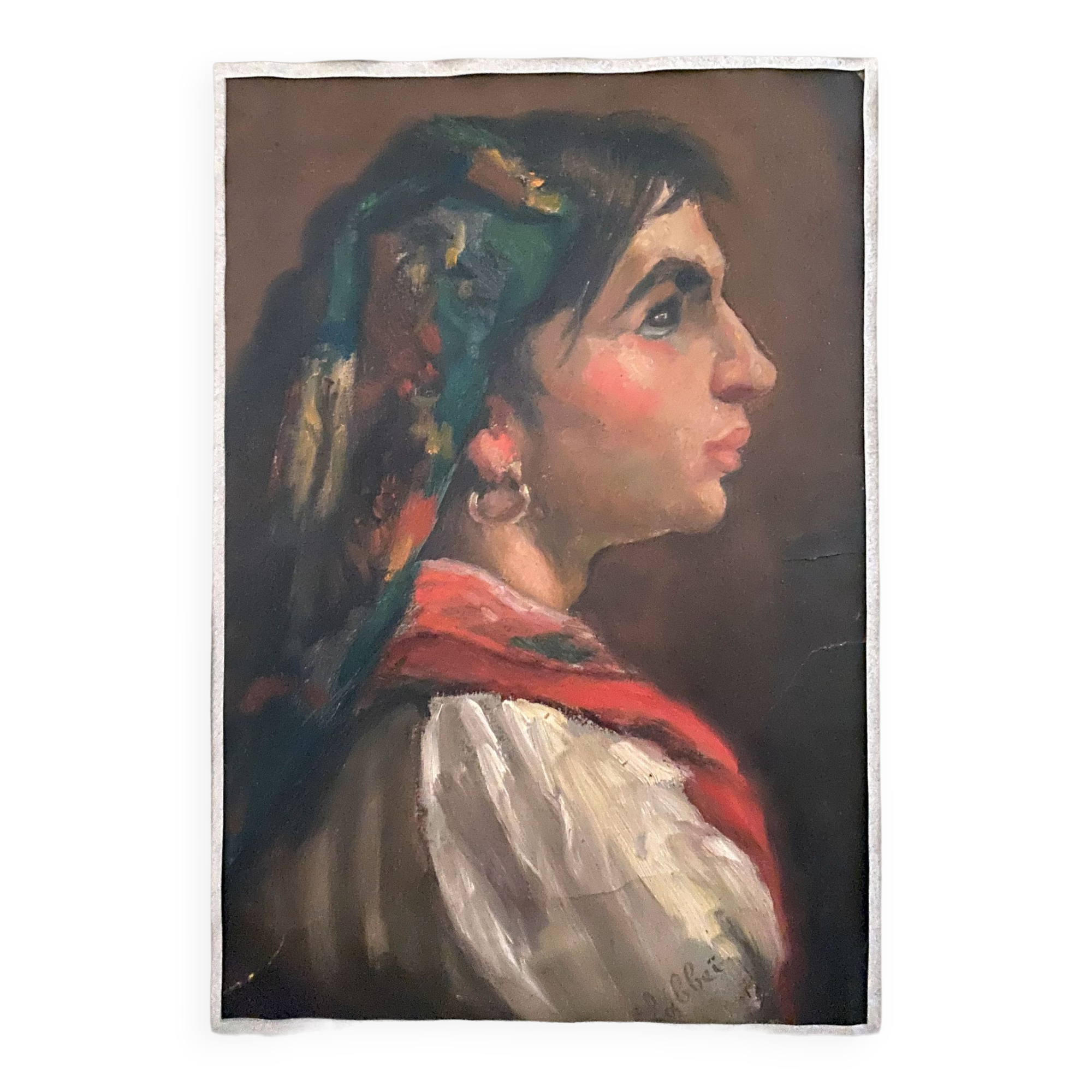 HSP painting "Young woman with buckle and shawl" signed Labbéî