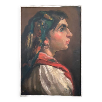 HSP painting "Young woman with buckle and shawl" signed Labbéî