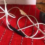 Old ceramic lamp with a silk shade signed Misslen.