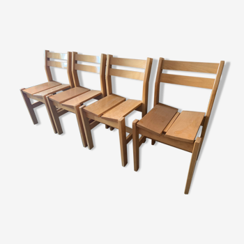 4 chaises en pin 1960