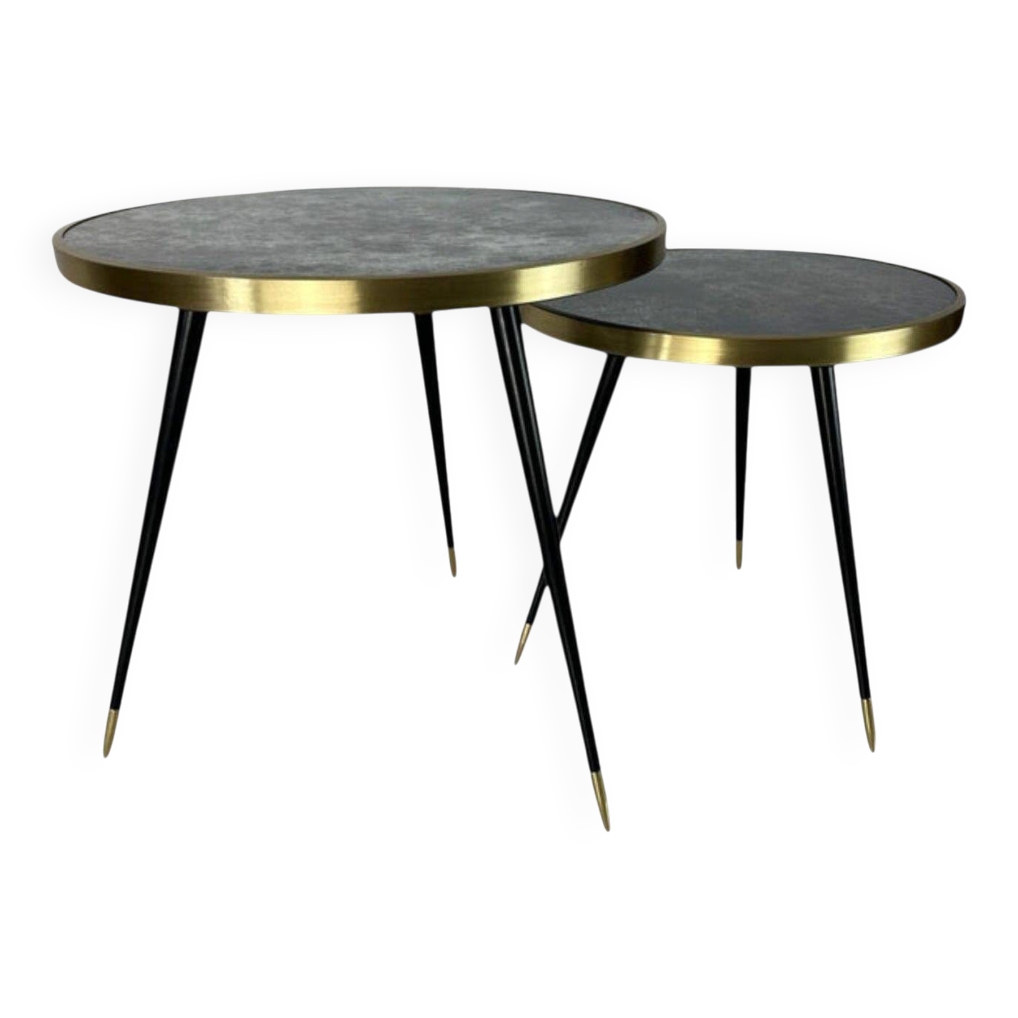 Round rotating table, aged mirror top and brass details, handmade, size M