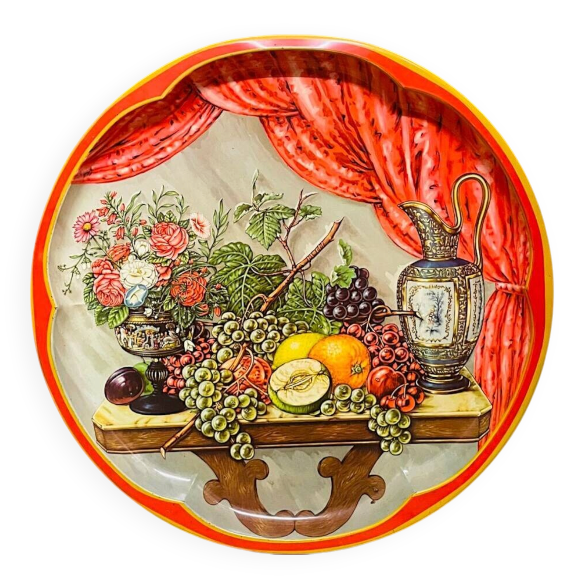 Large  enamel tin tray still life fruit Daher