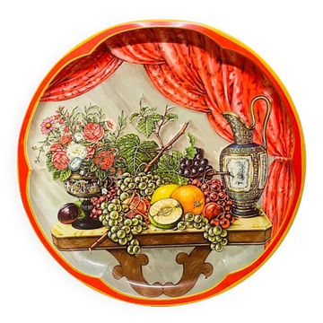 Large  enamel tin tray still life fruit Daher
