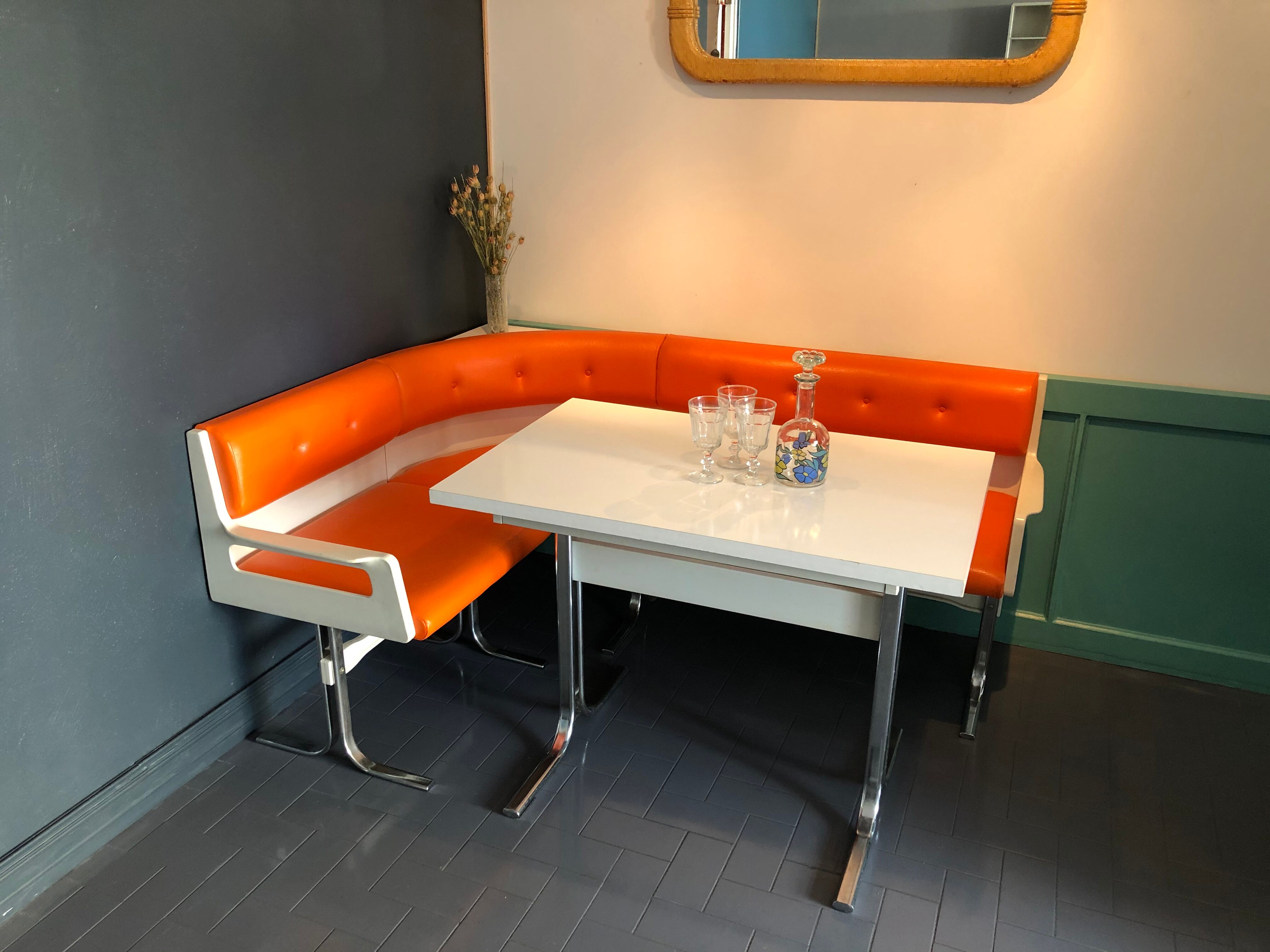 Vintage dining area bench and matching table