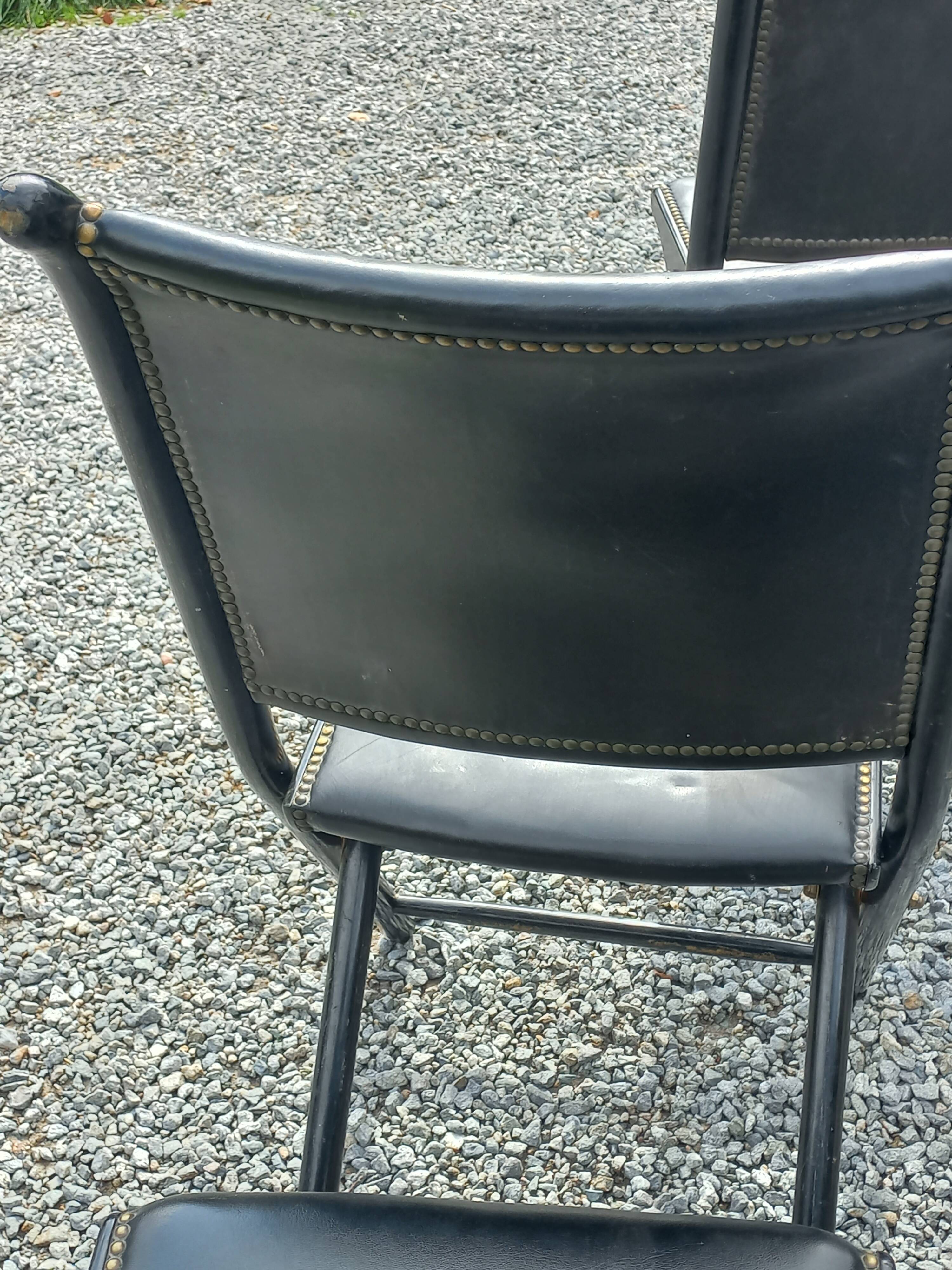 Set of 6 folding chairs, 70s design, 3 leather, 3 moleskin