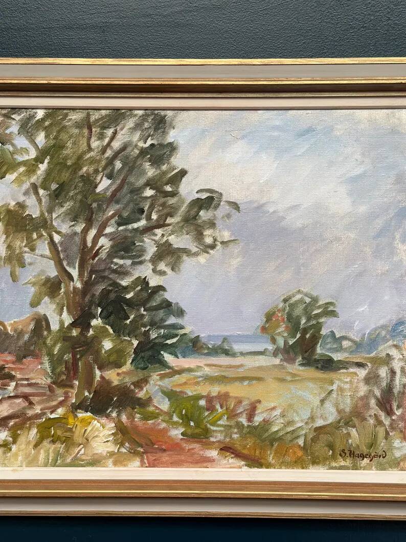 Original Swedish Oil on Canvas – “Landscape” by Sigurd Hagegård – Signed – Vintage & Framed – 62 × 53 cm (24.4" × 20.9")
