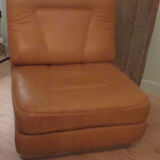 Leather armchair, stainless steel base, 70s