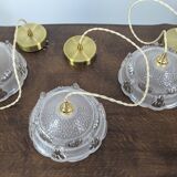 Vintage pendant light in molded glass and brass