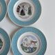 Set of 7 antique plates 18 cm – Fables de La Fontaine – turquoise decoration