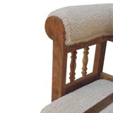 Luxury Handcrafted Rustic Chic Hallway Bench - Mango Wood,  Boucle & Buffalo Leather