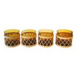 4 amber glasses and wicker 1970