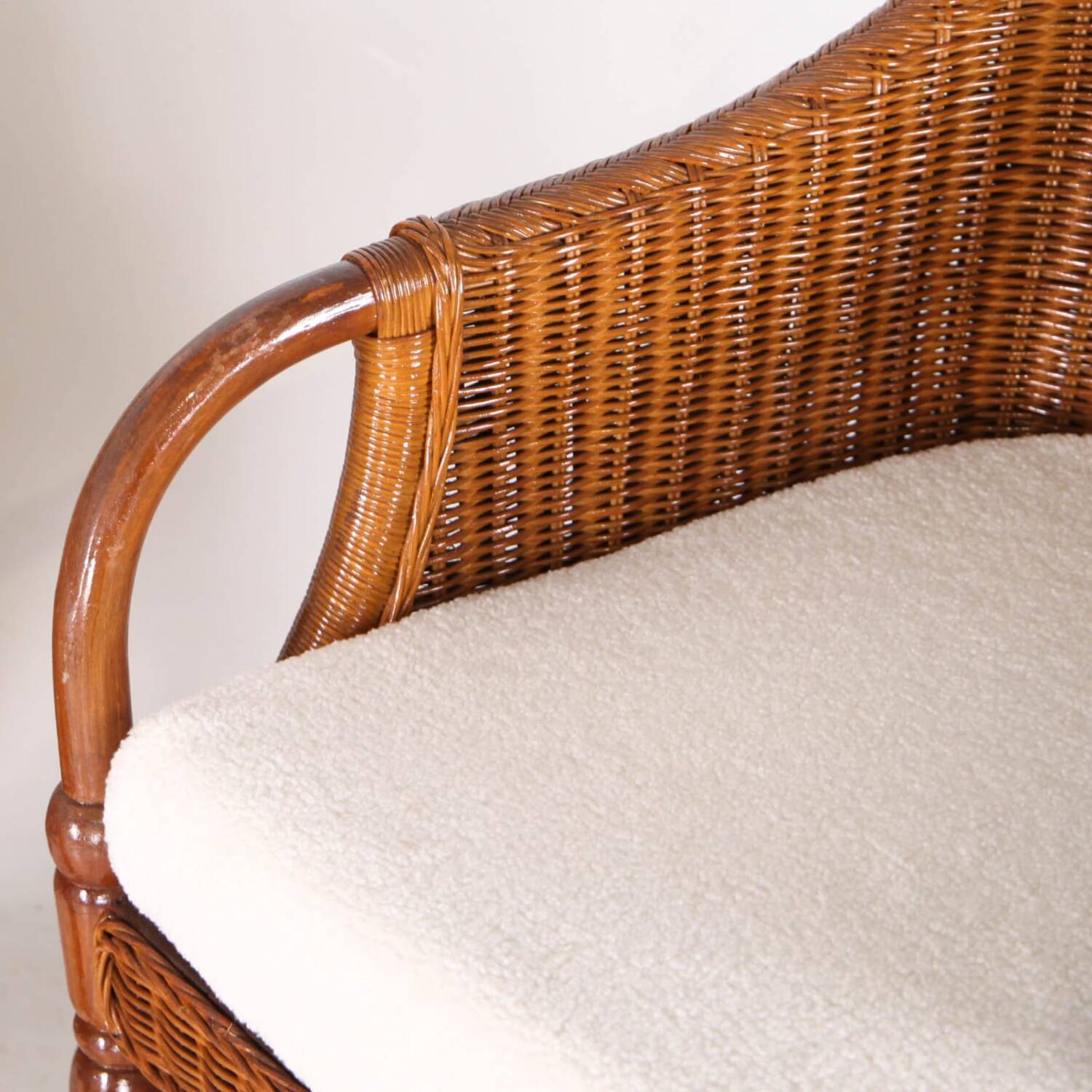 Pair of wooden and wicker armchairs