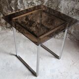 Table aluminum base and vintage glass top