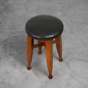 Arts & Crafts Meets Early Art Deco Oak & Leather Stool, France 1920