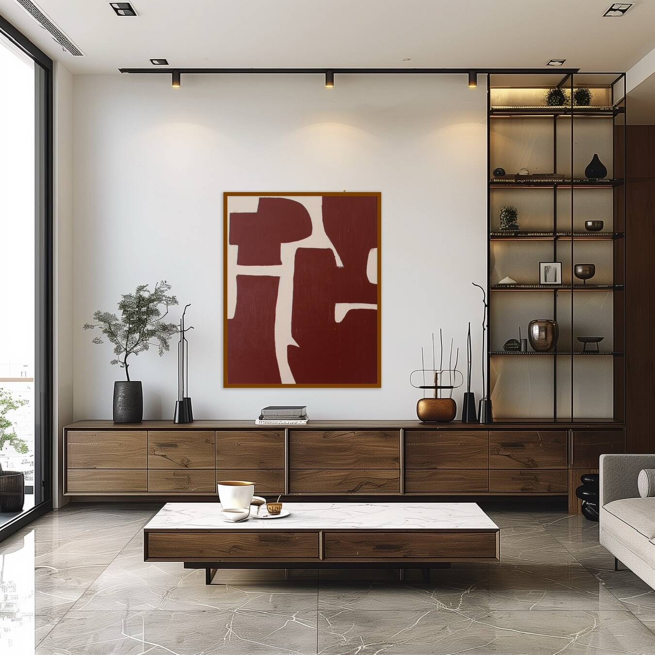 Minimalist organic canvas burgundy 100x81cm