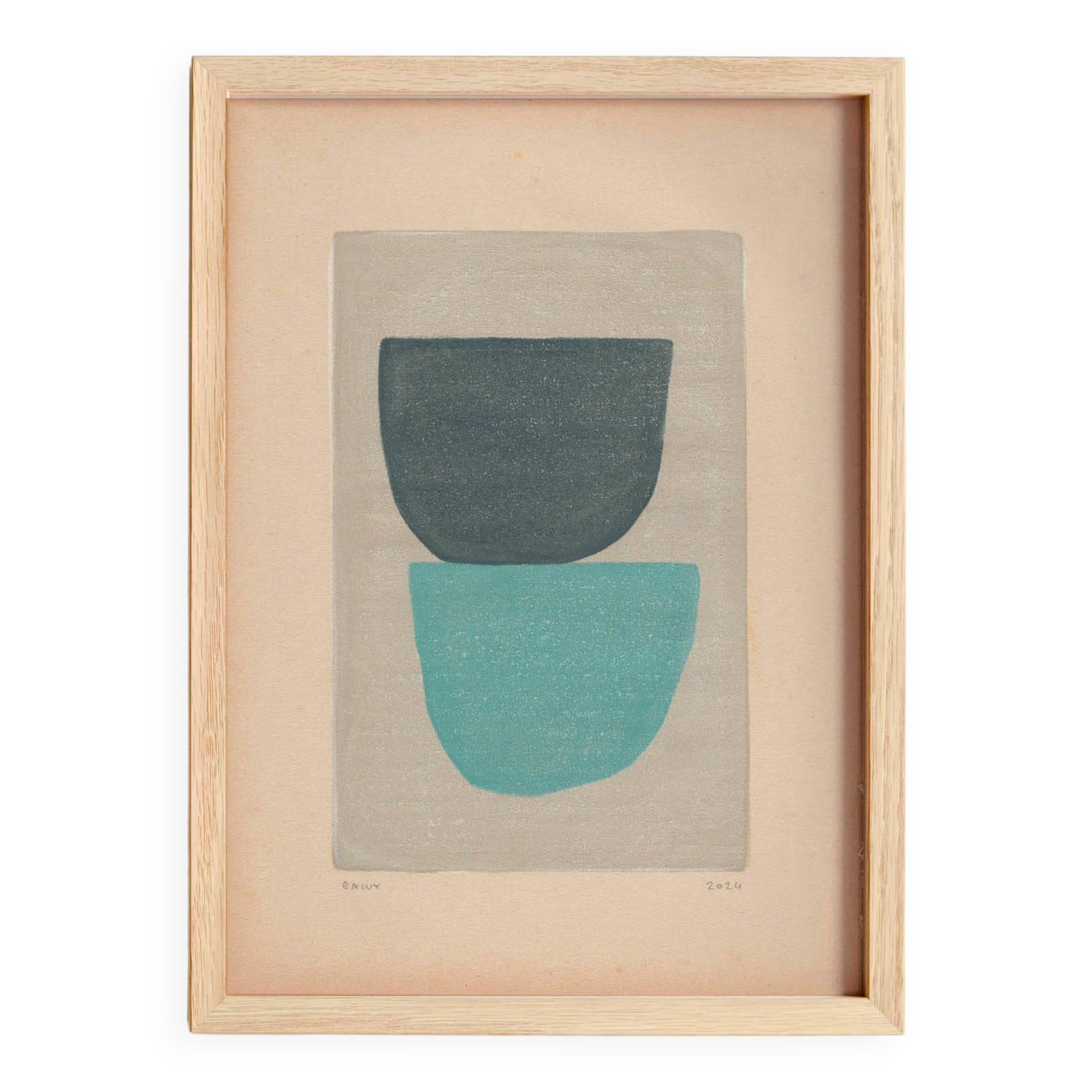 Abstract painting on old paper illustration B68 signed Eawy