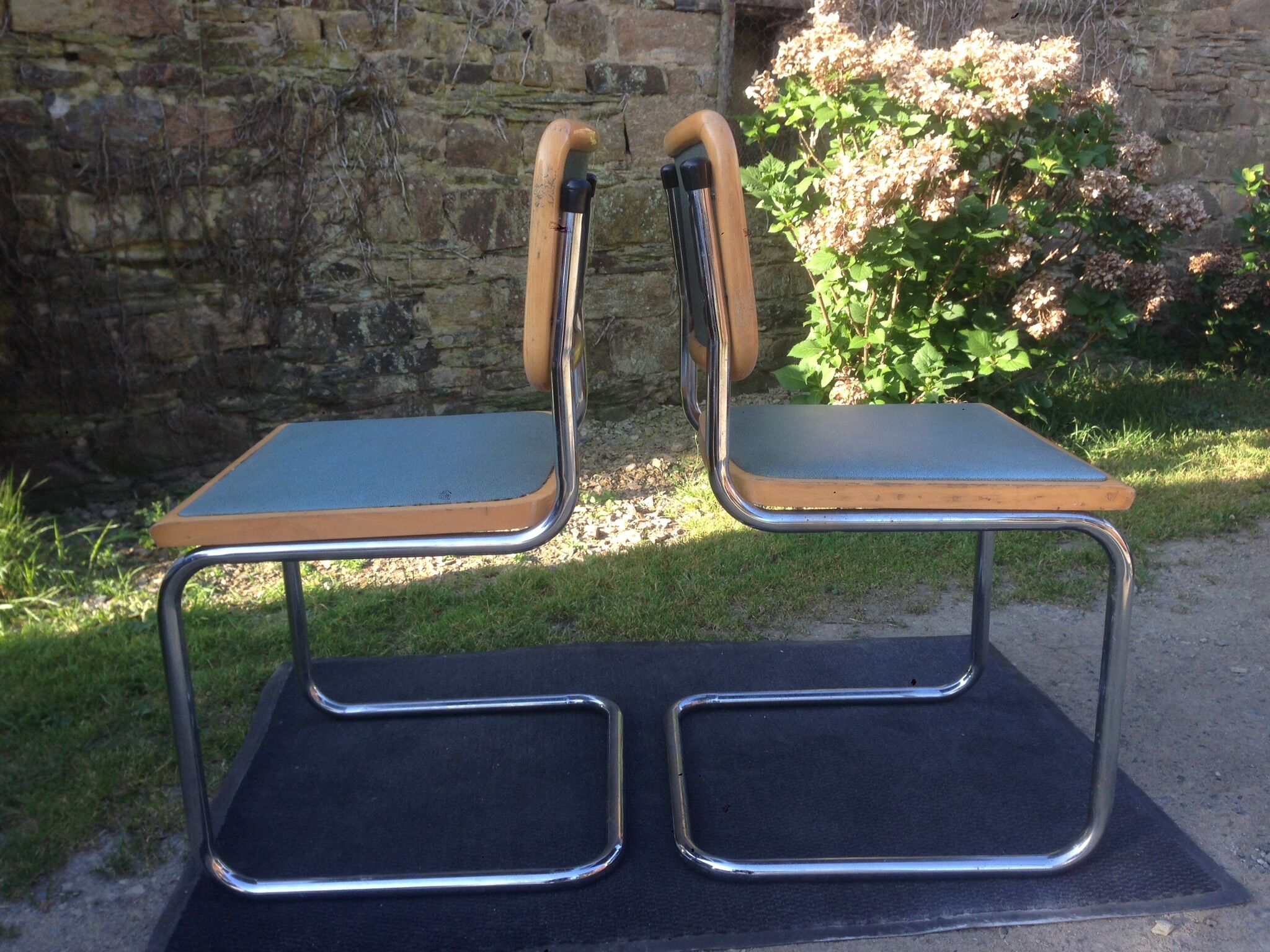 Pair of chairs B 32 Cesca Skaï blue by Marcel Breuer vintage 1960
