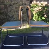 Pair of chairs B 32 Cesca Skaï blue by Marcel Breuer vintage 1960