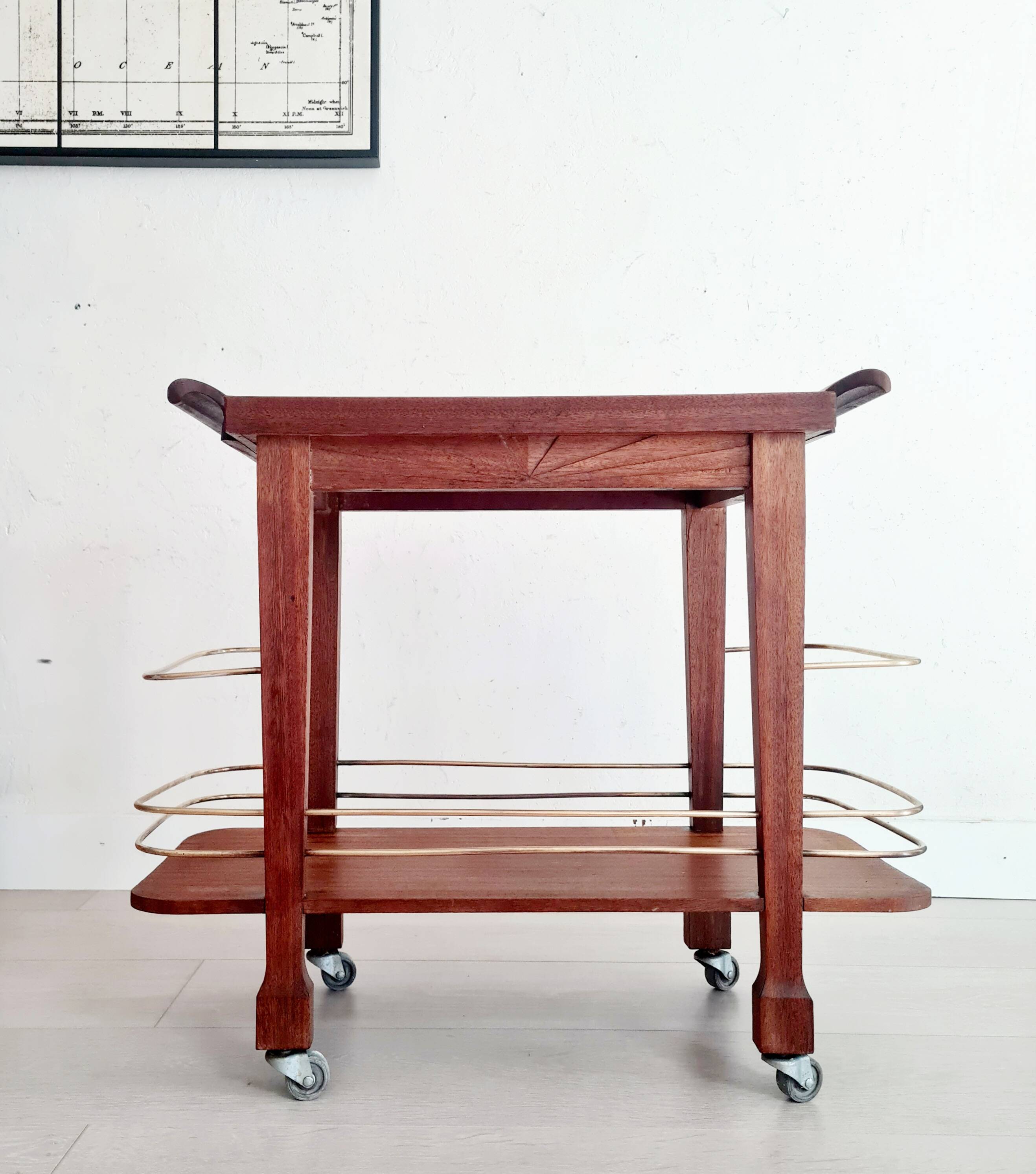 Desserte Art déco bois et laiton - petit modèle